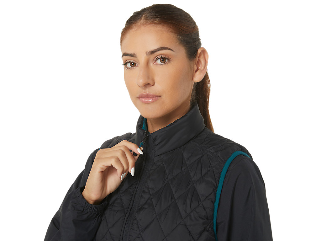 Women's Asics Reverse Insulated Vest Jackets Black / Deep Green | 7958-NIWCS