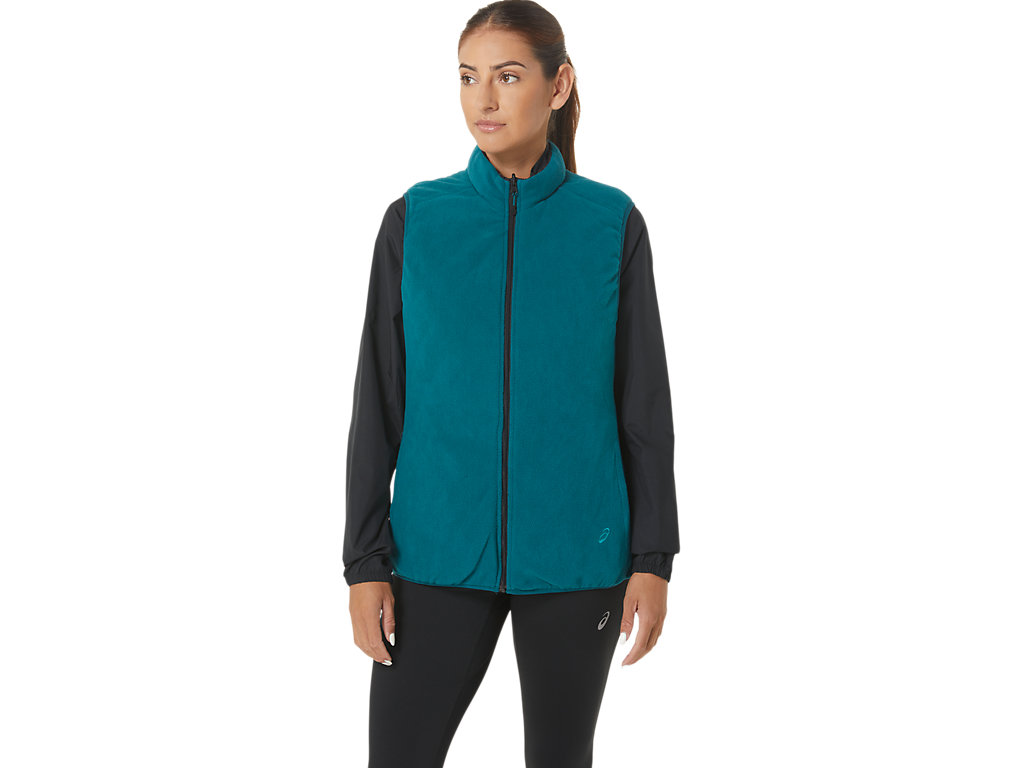 Women's Asics Reverse Insulated Vest Jackets Black / Deep Green | 7958-NIWCS