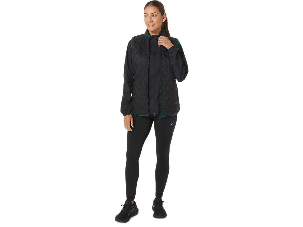 Women's Asics Reverse Insulated Vest Jackets Black / Deep Green | 7958-NIWCS