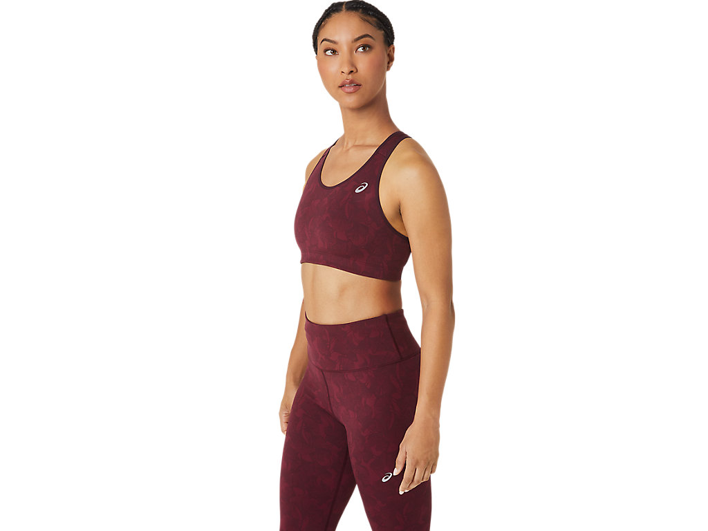 Women's Asics Runkoyo Jacquard Sports Bra Burgundy | 0742-WMPNC