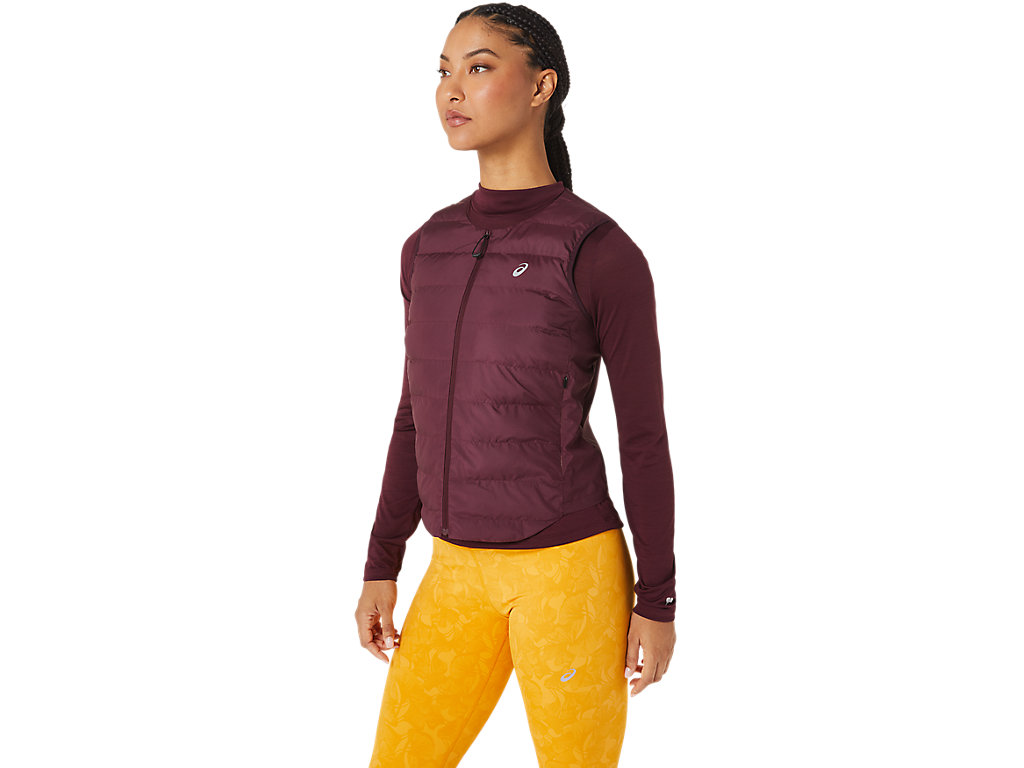 Women's Asics Runkoyo Padded Vest Jackets Burgundy | 0456-YWSHG