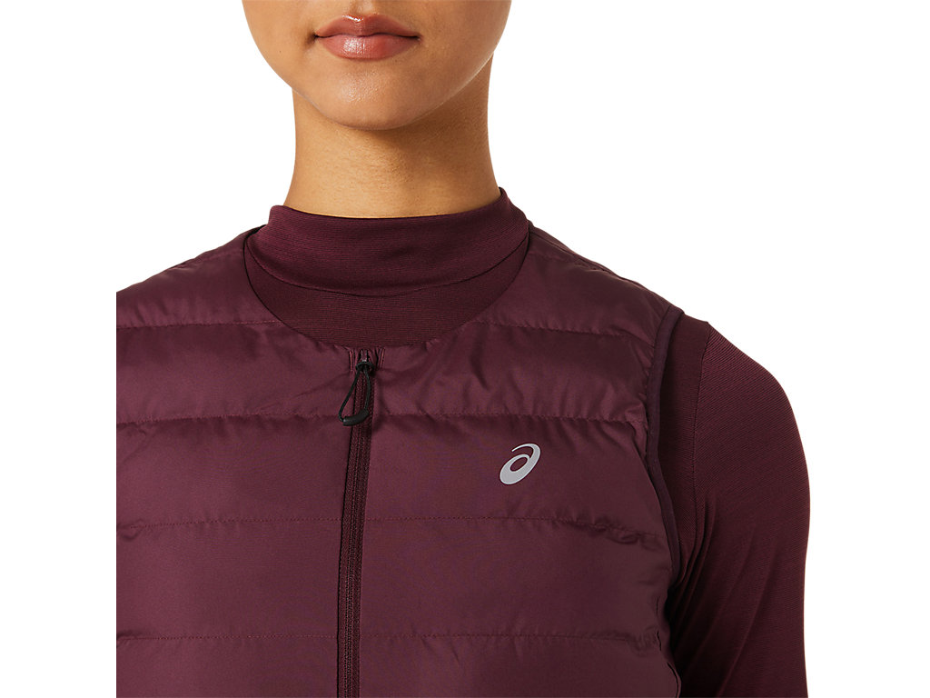 Women's Asics Runkoyo Padded Vest Jackets Burgundy | 0456-YWSHG