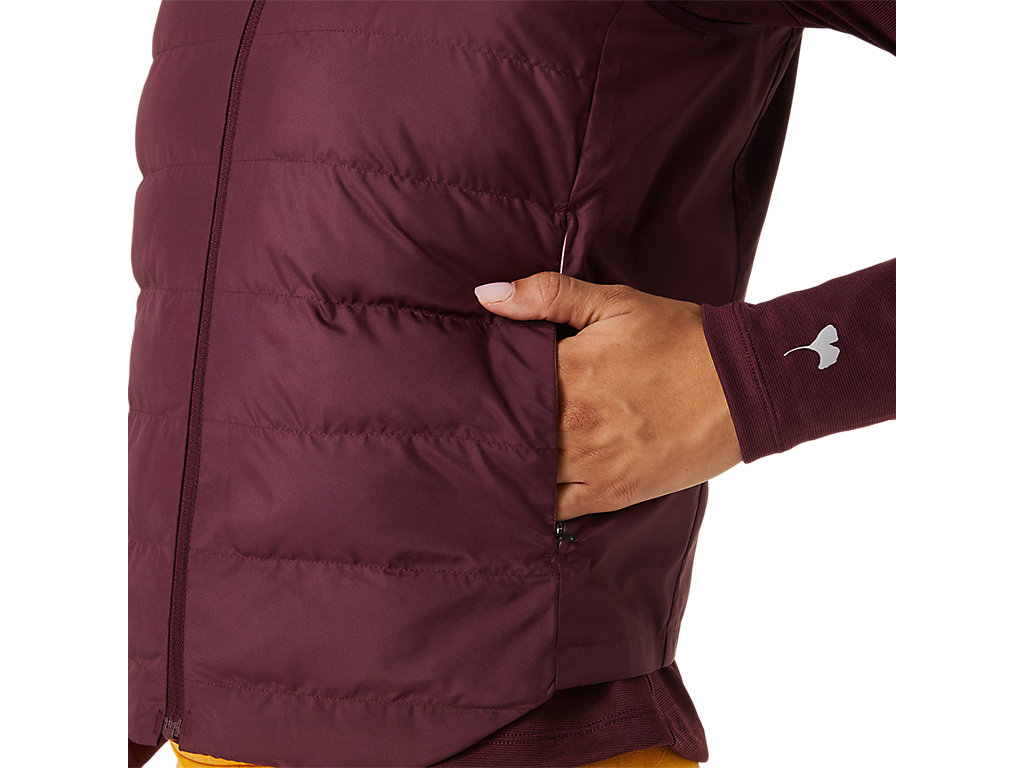 Women's Asics Runkoyo Padded Vest Jackets Burgundy | 0456-YWSHG