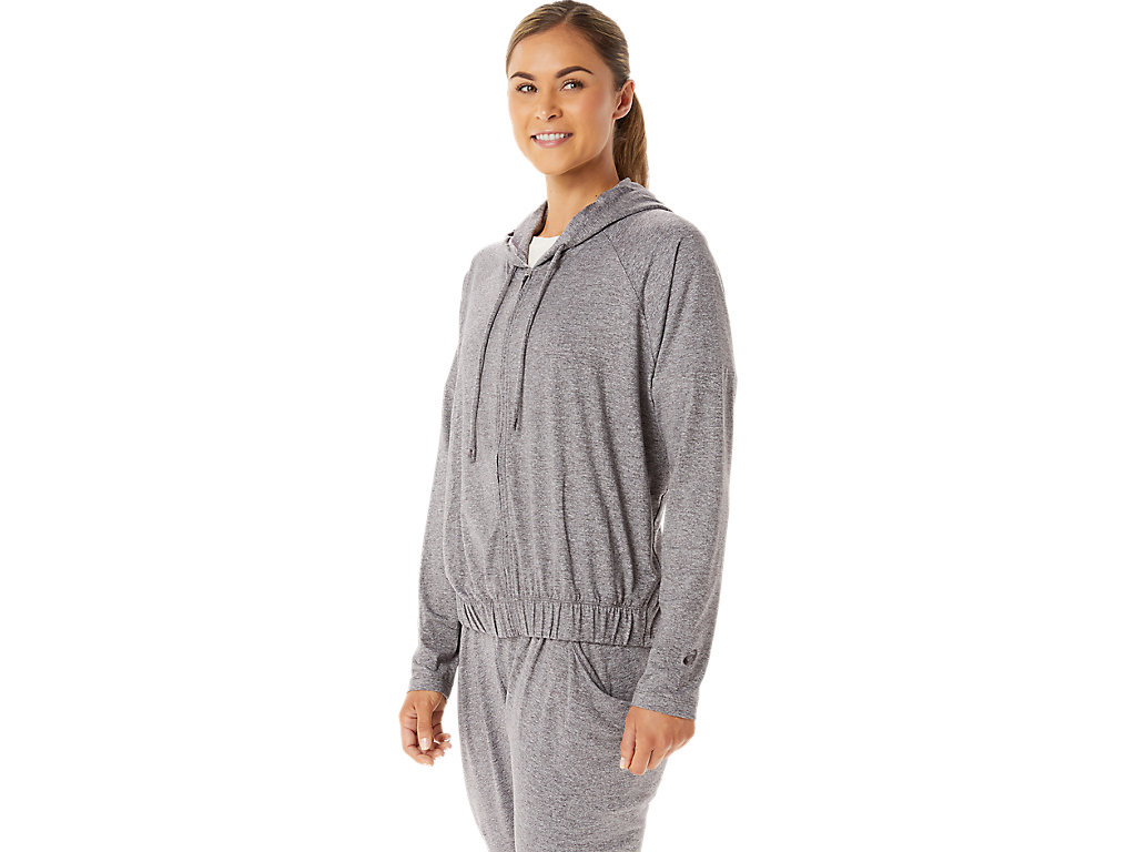 Women's Asics Soft Stretch Knit Full Zip Hoodie Grey | 0749-WGKDC