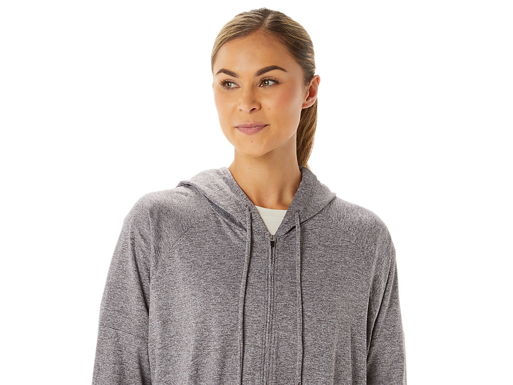 Women's Asics Soft Stretch Knit Full Zip Hoodie Grey | 0749-WGKDC