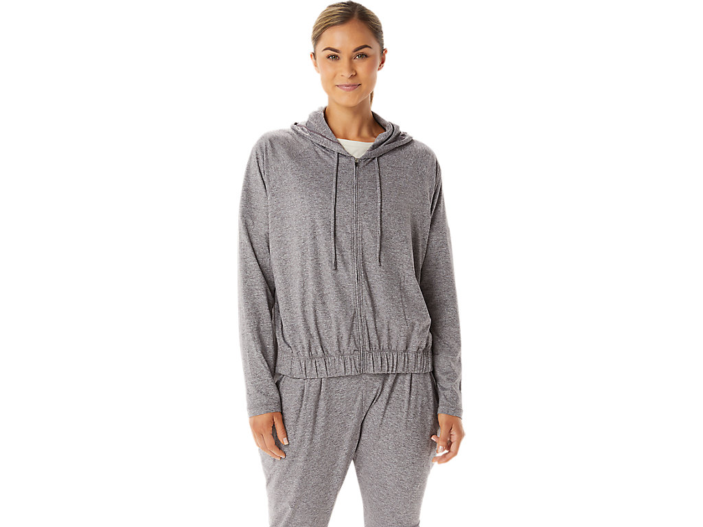 Women\'s Asics Soft Stretch Knit Full Zip Hoodie Grey | 0749-WGKDC