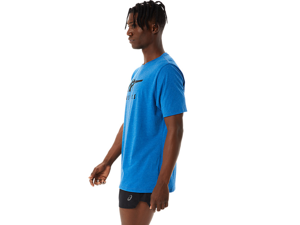 Women's Asics Stripe Sleeve Tee T Shirts Blue | 4165-PYKTV