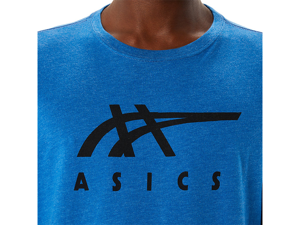 Women's Asics Stripe Sleeve Tee T Shirts Blue | 4165-PYKTV