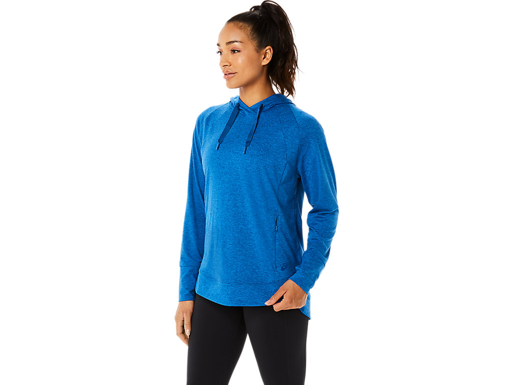 Women's Asics Tech Po Hoodie Blue | 5086-KMTUH