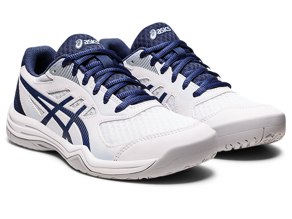 Women's Asics Upcourt 5 Volleyball Shoes White / Deep | 8643-NXZMI