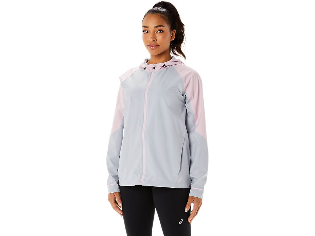 Women\'s Asics Waterproof Jackets Grey / Rose | 8645-TKRMS